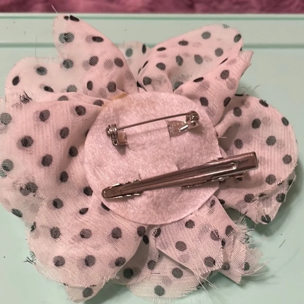 Small Polka Dot Fabric Hair Flower Clip/Pin - Picture 2 of 5